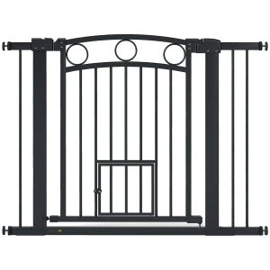 Huisdiertoegangspoort, 77 cm traphek, verstelbare breedte 76 104 cm, met kattendeur, voor trappen en deuropeningen, zwart 1