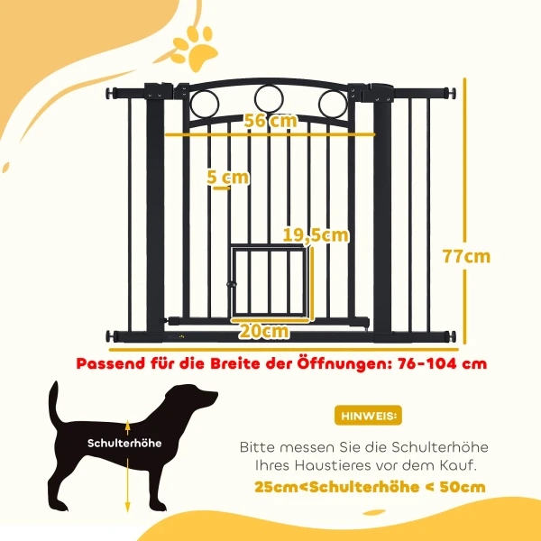 Huisdiertoegangspoort, 77 cm traphek, verstelbare breedte 76 104 cm, met kattendeur, voor trappen en deuropeningen, zwart 4