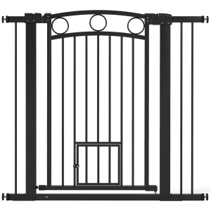 Huisdiertoegangspoort, 96 cm traphekje, verstelbare breedte 76 104 cm, met kattendeur, voor trappen en deuropeningen, zwart 1
