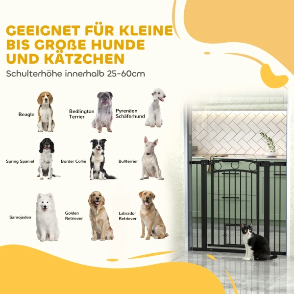 Huisdiertoegangspoort, 96 cm traphekje, verstelbare breedte 76 104 cm, met kattendeur, voor trappen en deuropeningen, zwart 10