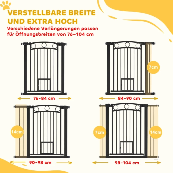 Huisdiertoegangspoort, 96 cm traphekje, verstelbare breedte 76 104 cm, met kattendeur, voor trappen en deuropeningen, zwart 5