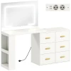 Kaptafel met verstelbare led spiegel, stopcontacten, 6 laden, 2 open rekken, wit 1