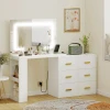 Kaptafel met verstelbare led spiegel, stopcontacten, 6 laden, 2 open rekken, wit 2