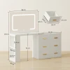 Kaptafel met verstelbare led spiegel, stopcontacten, 6 laden, 2 open rekken, wit 4