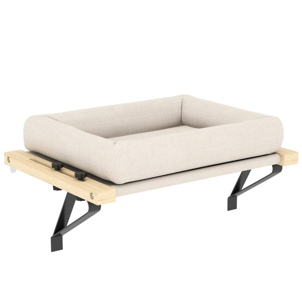 Kattenhuis met beugel voor vensterbanken en verwarming, kussen, houten frame, wit 1