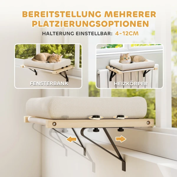 Kattenhuis met beugel voor vensterbanken en verwarming, kussen, houten frame, wit 5