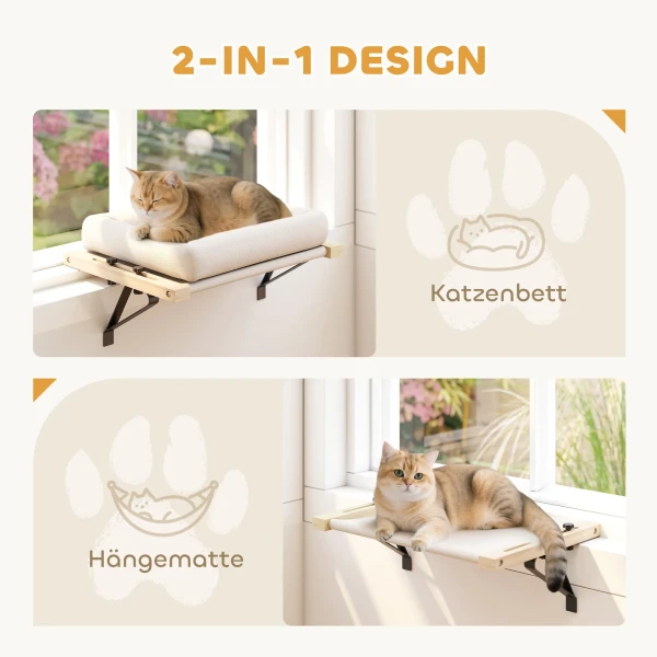 Kattenhuis met beugel voor vensterbanken en verwarming, kussen, houten frame, wit 6