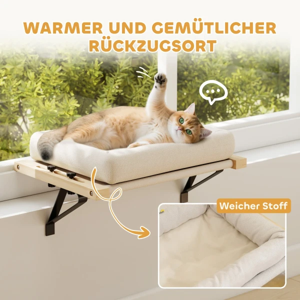 Kattenhuis met beugel voor vensterbanken en verwarming, kussen, houten frame, wit 8