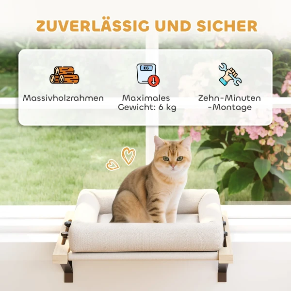 Kattenhuis met beugel voor vensterbanken en verwarming, kussen, houten frame, wit 9