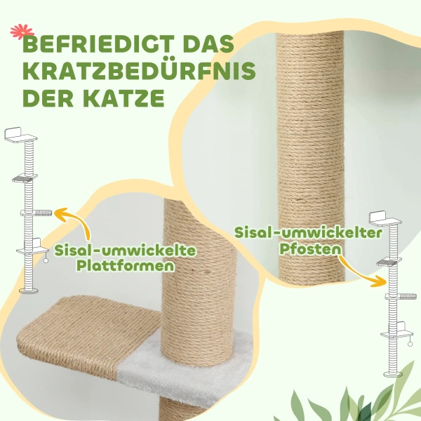 Kattenkrabpaal, 5 traps ontwerp, speelgoed, sisalpalen, pluche stof, lichtgrijs 7