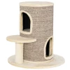 Kattenvat, krabpaal met 2 niveaus, springplatform, uitzichtpunt, krabmat, om te rusten en spelen, beige 1