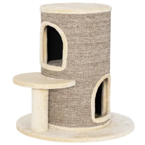 Kattenvat, krabpaal met 2 niveaus, springplatform, uitzichtpunt, krabmat, om te rusten en spelen, beige 1