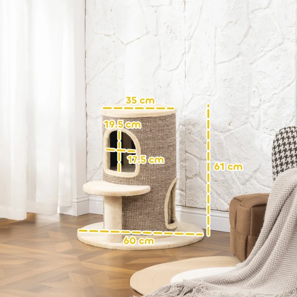 Kattenvat, krabpaal met 2 niveaus, springplatform, uitzichtpunt, krabmat, om te rusten en spelen, beige 4