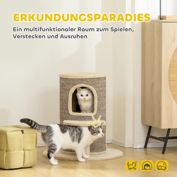 Kattenvat, krabpaal met 2 niveaus, springplatform, uitzichtpunt, krabmat, om te rusten en spelen, beige 5