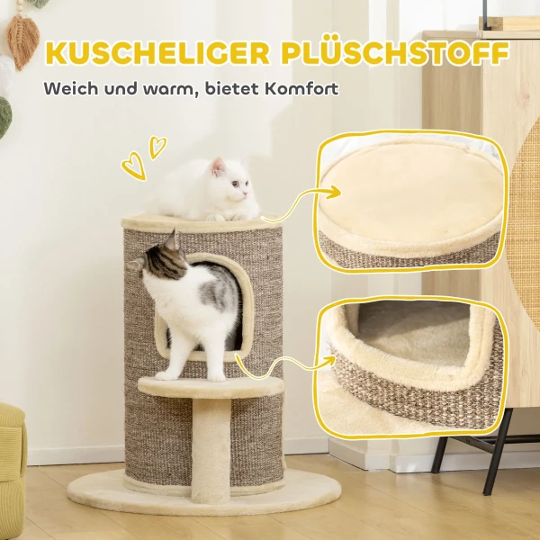 Kattenvat, krabpaal met 2 niveaus, springplatform, uitzichtpunt, krabmat, om te rusten en spelen, beige 7