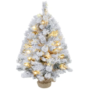 Kerstboom 92 cm, led verlichting, sneeuwtakken, dennenappels, vlamvertragend, betonnen voet 1