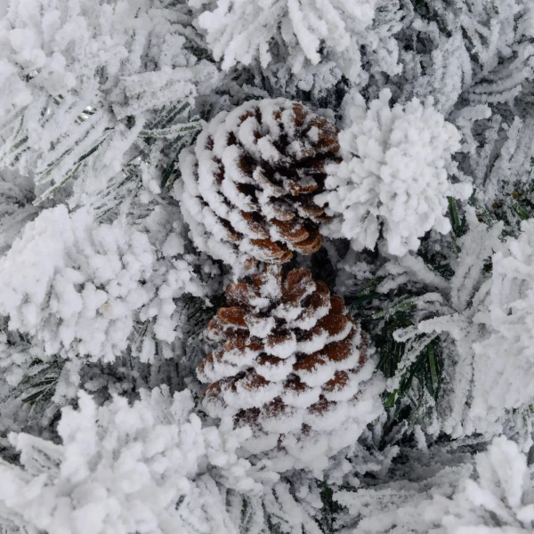 Kerstboom 92 cm, led verlichting, sneeuwtakken, dennenappels, vlamvertragend, betonnen voet 10
