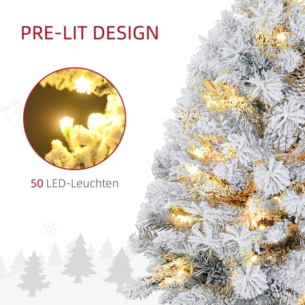 Kerstboom 92 cm, led verlichting, sneeuwtakken, dennenappels, vlamvertragend, betonnen voet 6