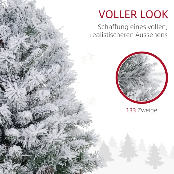 Kerstboom 92 cm, led verlichting, sneeuwtakken, dennenappels, vlamvertragend, betonnen voet 7