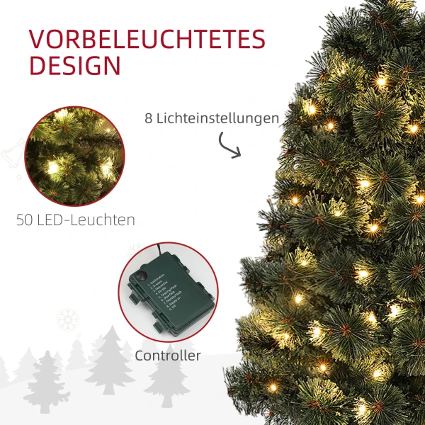 Kerstboom, natuurgetrouwe verschijning, geïntegreerde led's, dimbaar, 8 modi, 45 x 90 cm, groen 6