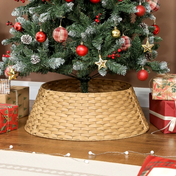 Kerstboomrok, Ø 68cm kerstboomkraag van kunststof, voor de kerstboomstandaard, kerstboomstandaard afdekking voor thuis, feest, decoratie, natuurhout 2