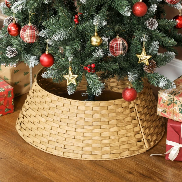 Kerstboomrok, Ø 68cm kerstboomkraag van kunststof, voor de kerstboomstandaard, kerstboomstandaard afdekking voor thuis, feest, decoratie, natuurhout 8