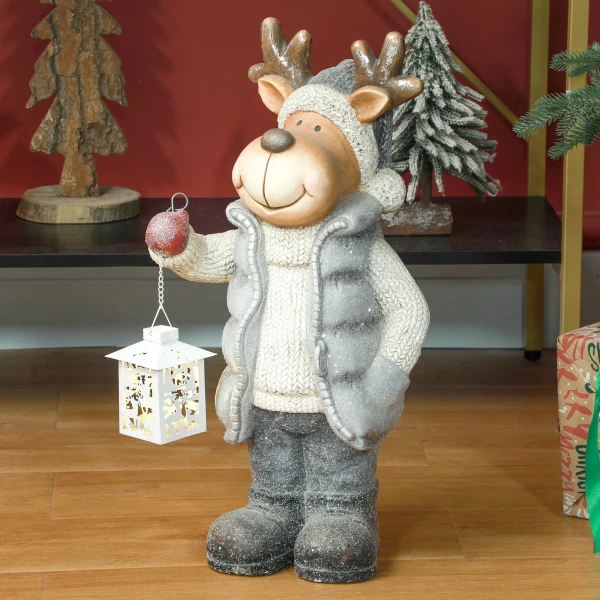 Kerstdecoratie, rendier met lantaarn, led, op batterijen, 25,5 x 19,5 x 52 cm 2
