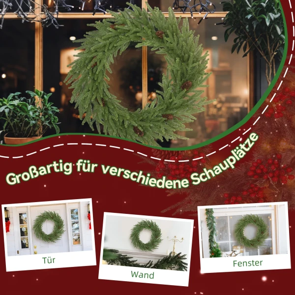 Kerstkrans met dennenappels, deurkrans kunstmatige kerstkrans voor deur groen, Ø60 x 15 cm 7