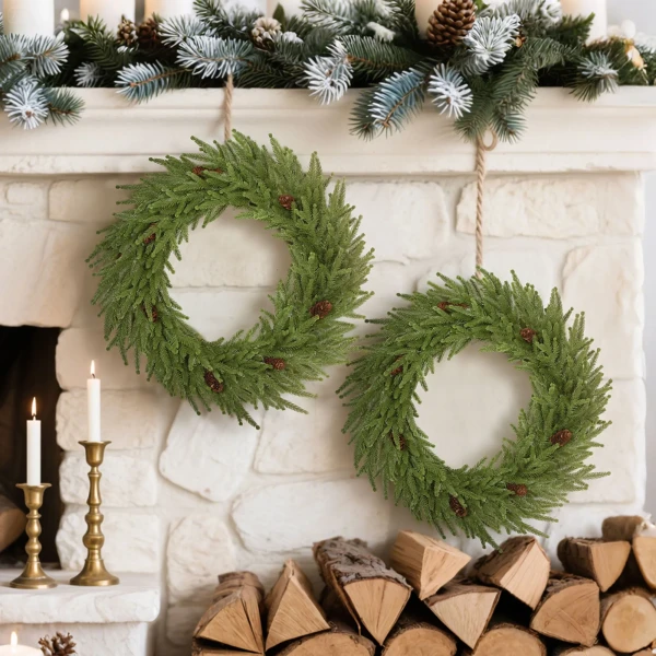 Kerstkrans met dennenappels, deurkrans kunstmatige kerstkrans voor deur groen, Ø60 x 15 cm 9