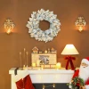 Kerstkrans met led lichtslinger, dennenappels, deurkrans groen+wit, Ø60 x 8 cm 2
