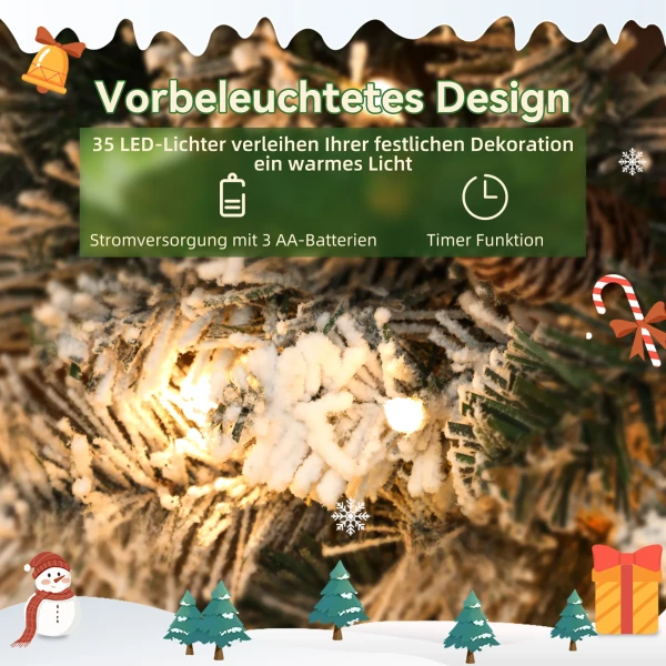 Kerstkrans met led lichtslinger, dennenappels, deurkrans groen+wit, Ø60 x 8 cm 6