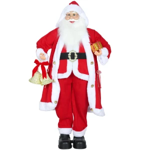 Kerstman 1,15 m staande kerstman met cadeau en kerstklok voor binnenshuis, rood 1