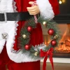 Kerstman, kerstdecoratie, 120 cm, buigzame armen, met cadeau & kerstkrans, geluidsactivering, rood 10