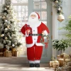 Kerstman, kerstdecoratie, 120 cm, buigzame armen, met cadeau & kerstkrans, geluidsactivering, rood 2