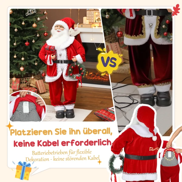 Kerstman, kerstdecoratie, 120 cm, buigzame armen, met cadeau & kerstkrans, geluidsactivering, rood 8