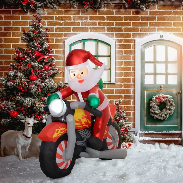 Kerstman op motorfiets, tuindecoratie, leds, opblaasbaar, weerbestendig, 180 x 95 x 170 cm 2