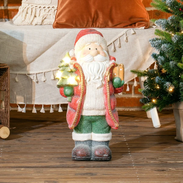 Kerstmanfiguur met boom en cadeau, 3 warmwitte led's, op batterijen, 50 cm 2