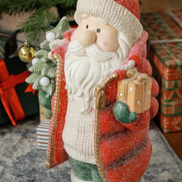 Kerstmanfiguur met boom en cadeau, 3 warmwitte led's, op batterijen, 50 cm 9