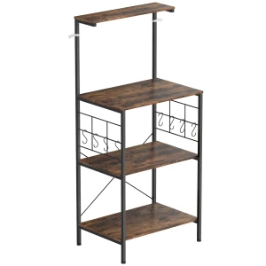 Keukenrek, 4 laags ontwerp, werkblad, 8 haken, metalen buizen, bruin+zwart 1