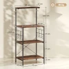 Keukenrek, 4 laags ontwerp, werkblad, 8 haken, metalen buizen, bruin+zwart 4
