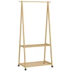 Kledingrek, 2 onderste planken, 67 cm lange kledingstang, bamboehout, wielen 1