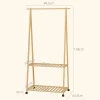 Kledingrek, 2 onderste planken, 67 cm lange kledingstang, bamboehout, wielen 4