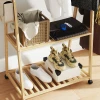 Kledingrek, 2 onderste planken, 67 cm lange kledingstang, bamboehout, wielen 9