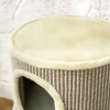 Krabton, 49 cm hoog, Ø35,5 cm tweelaagse kattenton met pluche rand krabmat, 2 grotten khaki+koffie 10