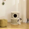 Krabton, 49 cm hoog, Ø35,5 cm tweelaagse kattenton met pluche rand krabmat, 2 grotten khaki+koffie 2
