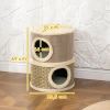 Krabton, 49 cm hoog, Ø35,5 cm tweelaagse kattenton met pluche rand krabmat, 2 grotten khaki+koffie 4