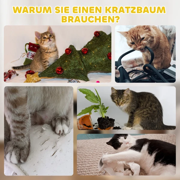 Krabton, 49 cm hoog, Ø35,5 cm tweelaagse kattenton met pluche rand krabmat, 2 grotten khaki+koffie 8