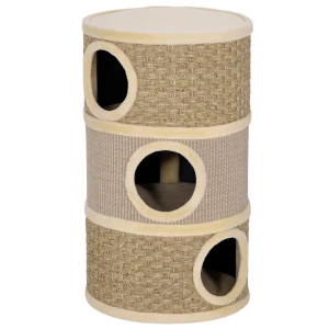 Krabton, 79 cm hoog, Ø45 cm, drielaagse kattenton met sisaltouw, kattenhol, voor grote katten, khaki + bruin 1