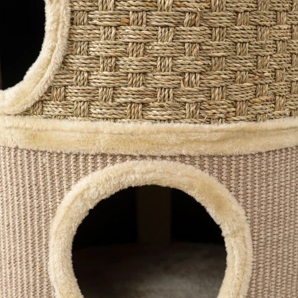 Krabton, 79 cm hoog, Ø45 cm, drielaagse kattenton met sisaltouw, kattenhol, voor grote katten, khaki + bruin 9