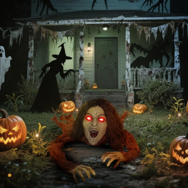 Kruipende zombie decoratie voor halloween, geluiden, lichtjes, batterijgevoed 9